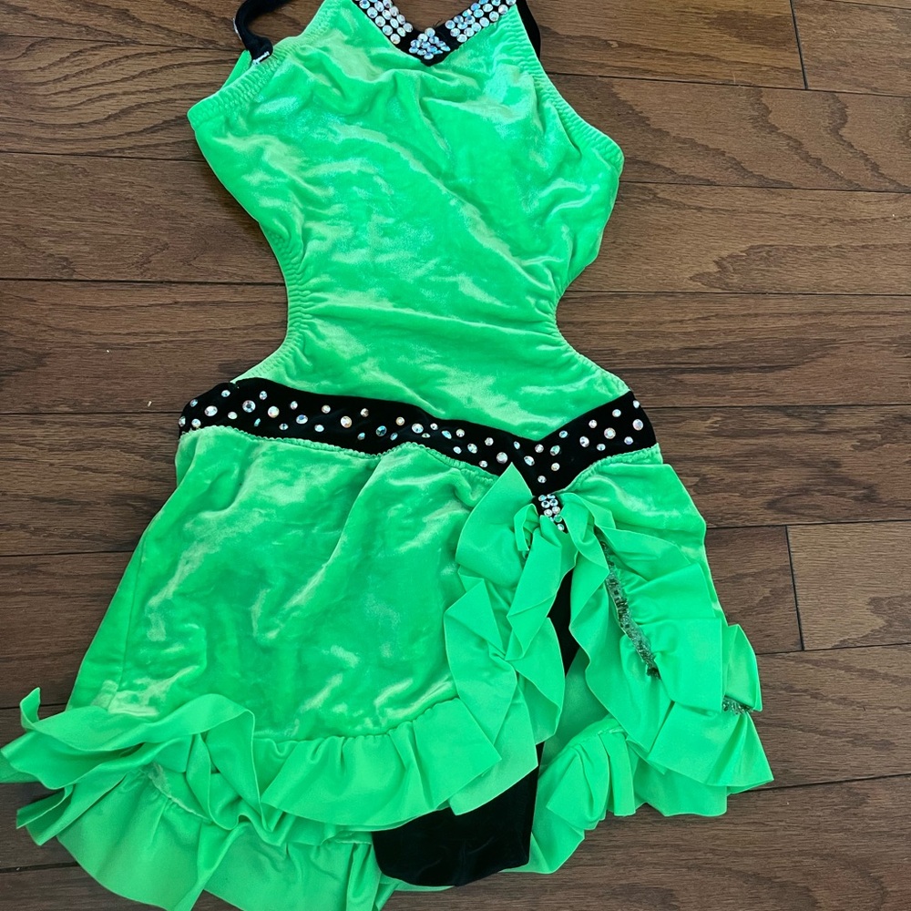 Green and Black Dance Costume with Ruffle Details